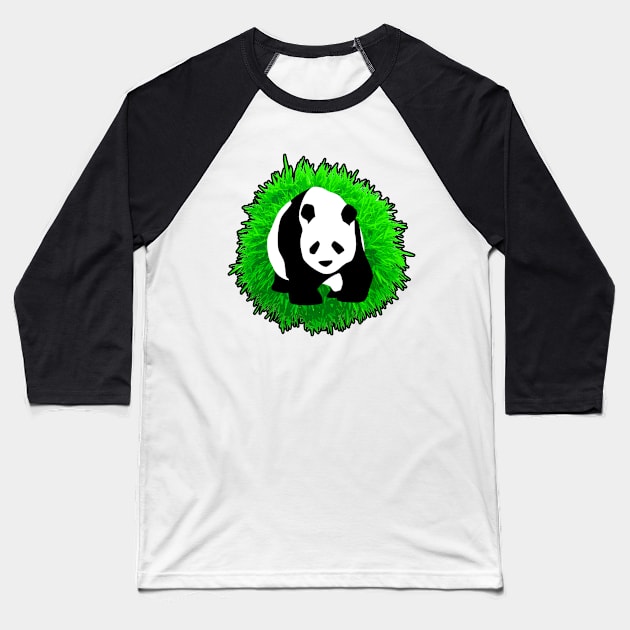 🐼 Cute Panda Illustration, Posed in front of a Bamboo Tree Baseball T-Shirt by Pixoplanet